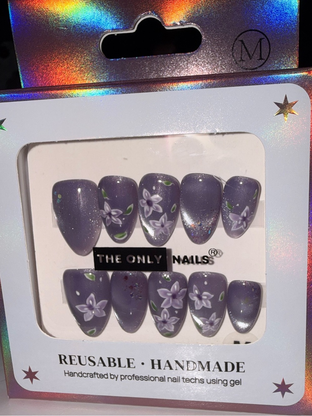 The Only Nails Purple Floral Reusable Handmade Press-On Set